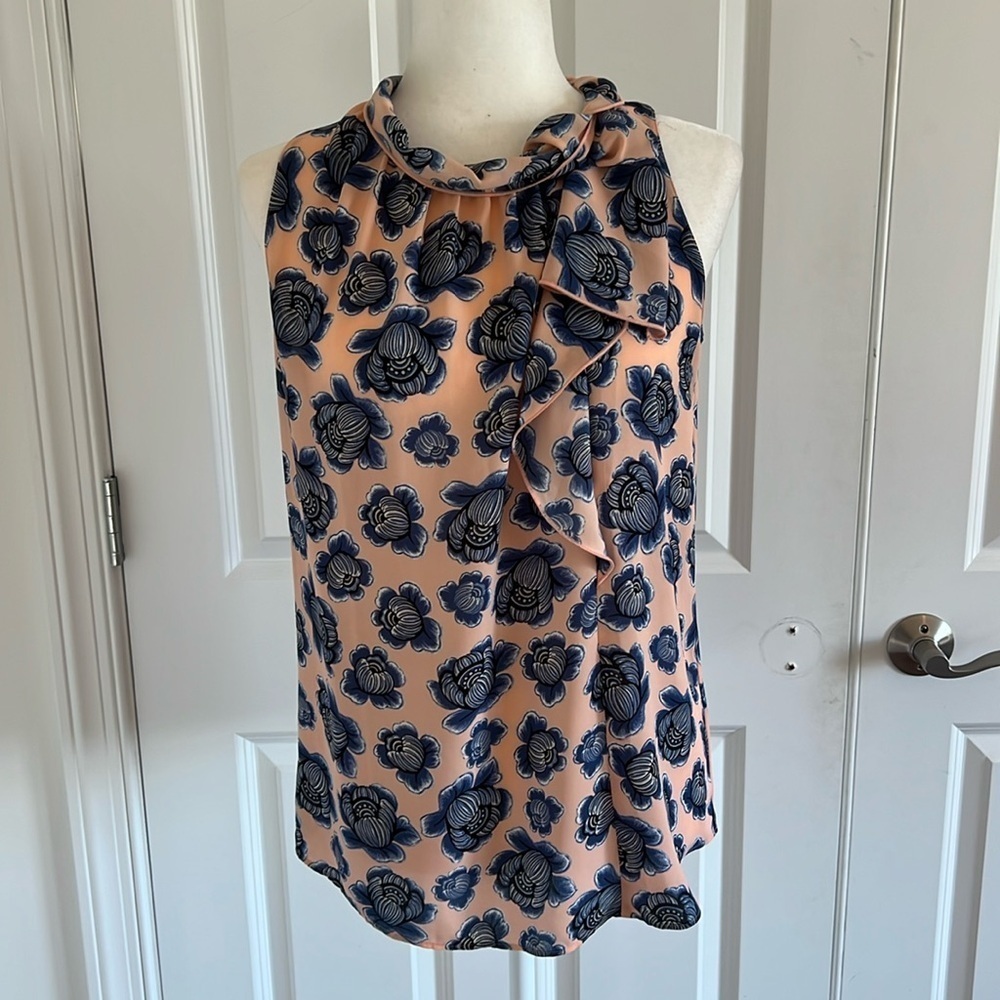 Ann Taylor Factory Sleeveless Pink & Blue Floral Blouse Size XS